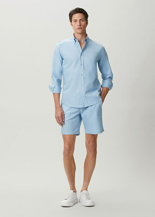 Beymen Club Açık Mavi Parça Boya Comfort Fit Oxford Gömlek - 3