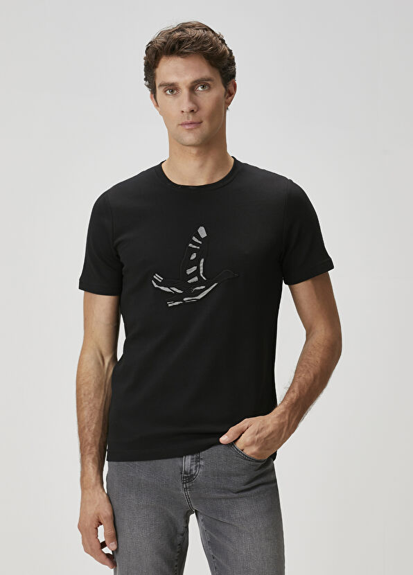 Beymen Club Black Embossed Logo Printed T-Shirt - 2