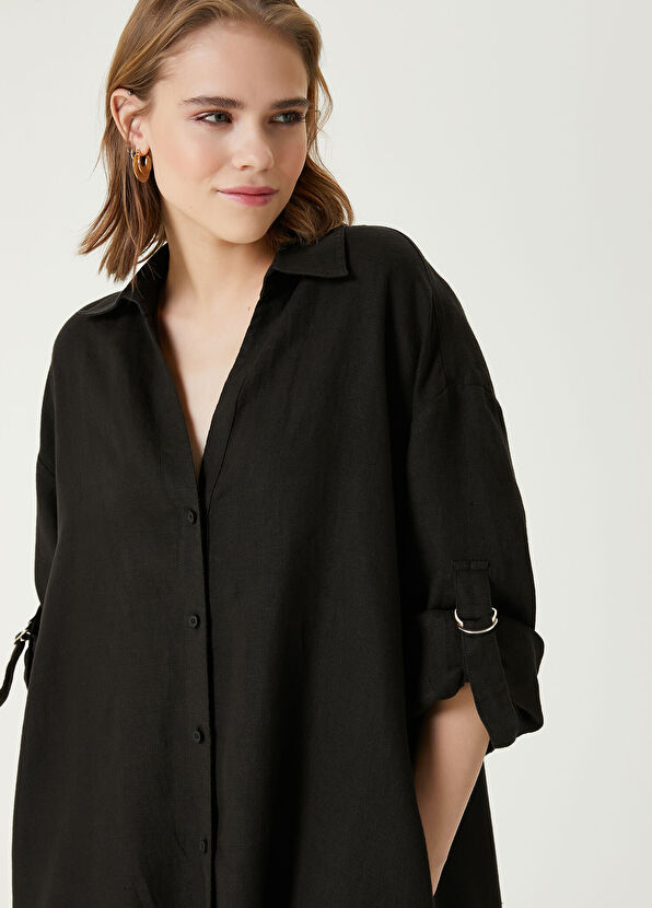 Beymen Club Siyah Midi Keten Elbise - 2