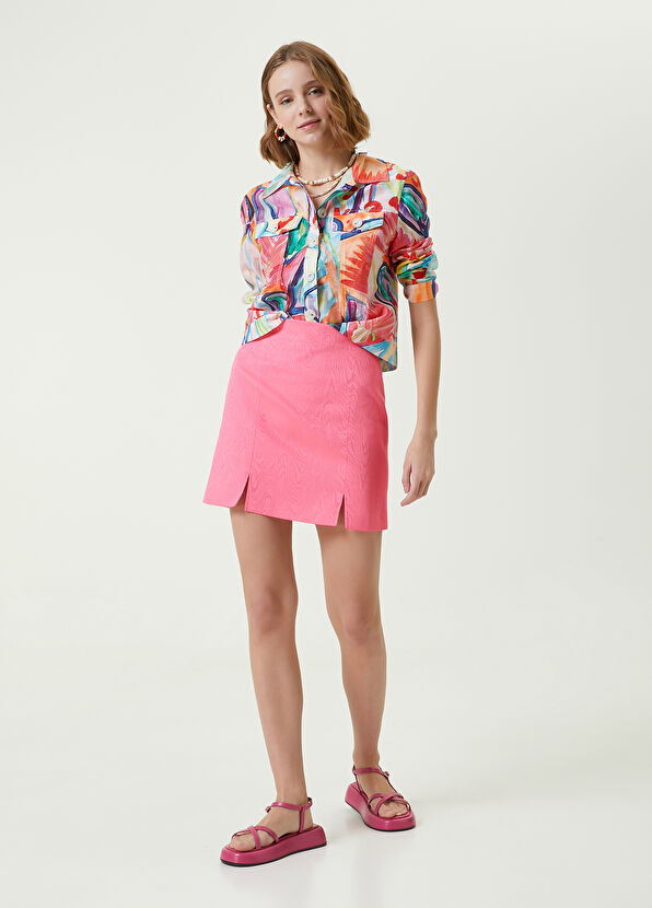 Beymen Club Pink Tree Bark Patterned Mini Skirt - 1