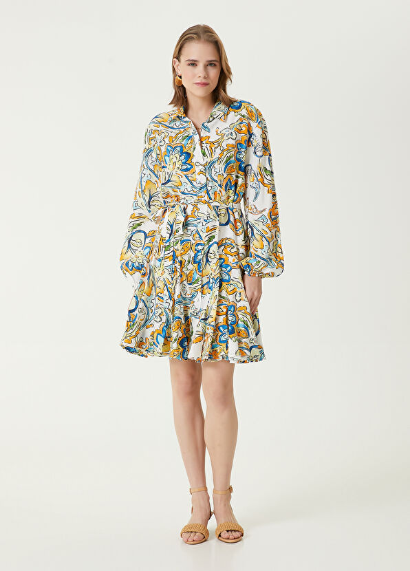 Beymen Club Ekru Desenli Mini Gömlek Elbise - 4