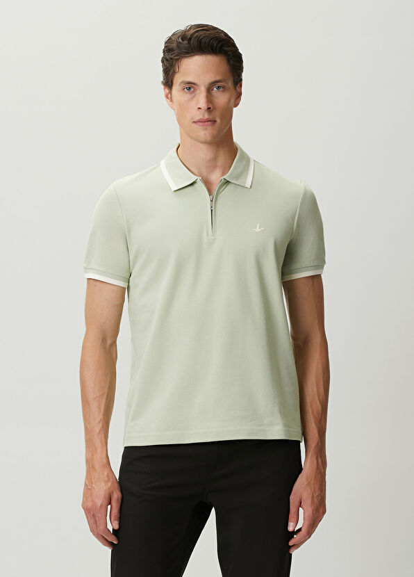 Beymen Club Light Green Ecru Polo Zippered T-Shirt - 1