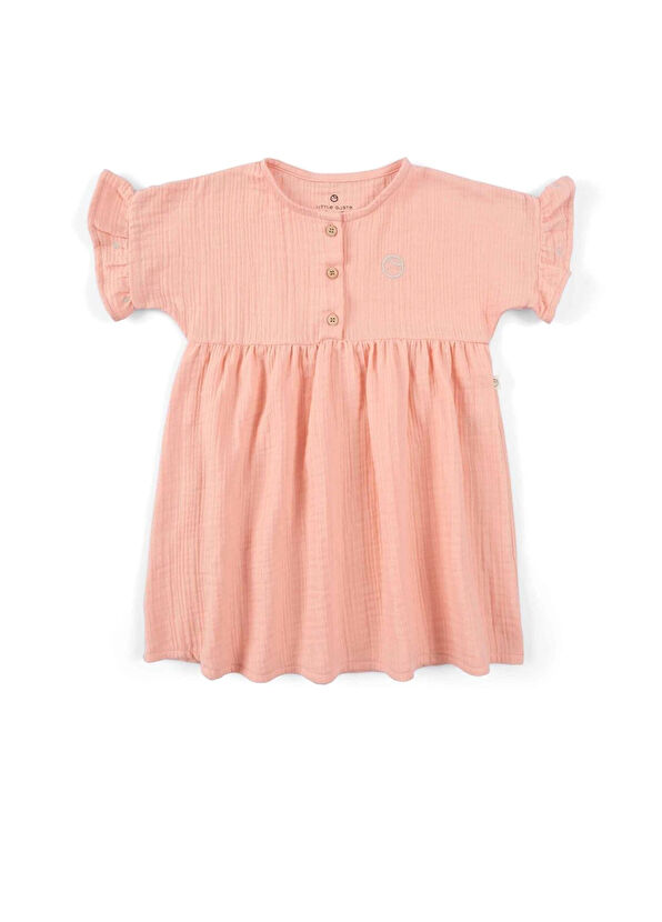 Little Gusto Pembe Organik Pamuk Müslin Kız Çocuk Elbise - 1