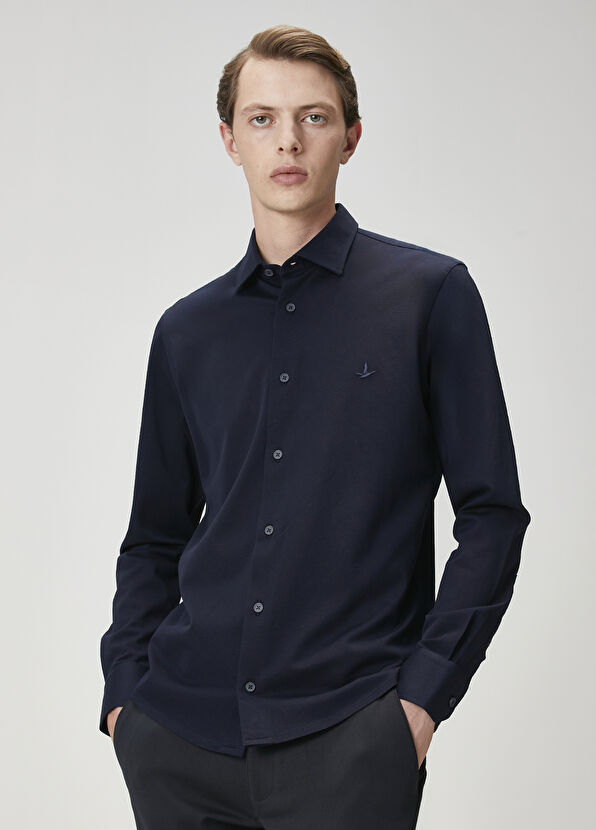 Beymen Club Slim Fit Lacivert Örme Stretch Gömlek - 1