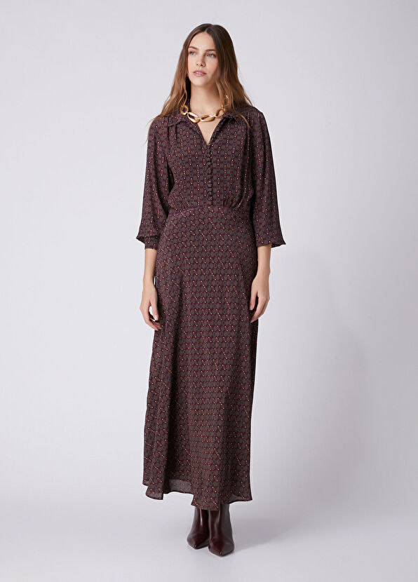 Beymen Club Plum Patterned Maxi Shirt Dress - 4