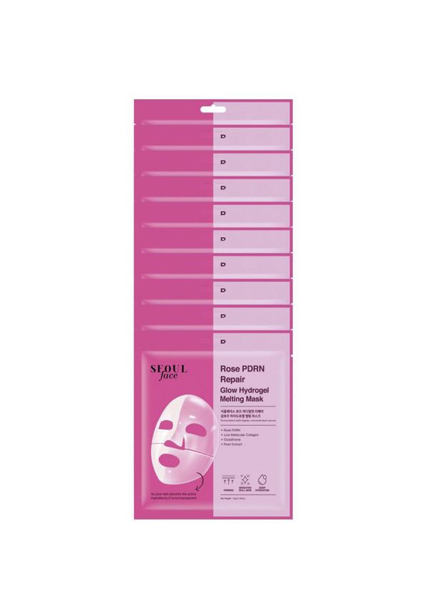 Dermal Seoul Face Gül PDRN Onarıcı Glow Işıltı Veren Eriyen Kore Hidrojel Yüz Maskesi 10 x 34 gr - 1