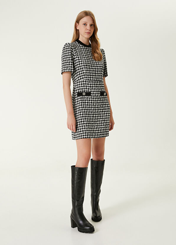 Beymen Club Siyah Beyaz Kısa Kol Mini Tweed Elbise - 3