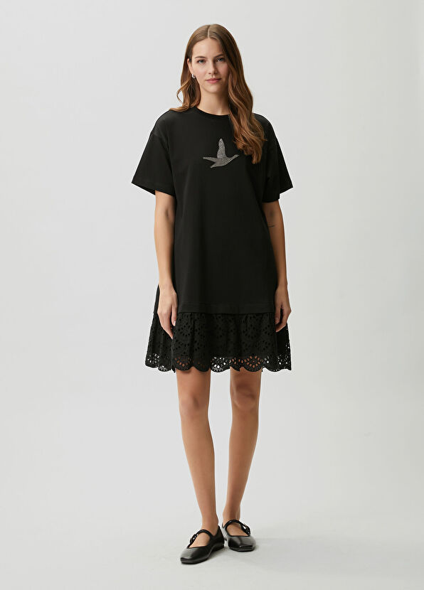 Beymen Club Black Embroidered Crystal Logo Mini Dress - 1