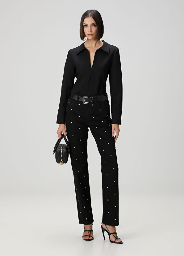 Siyah Fermuar Detaylı Bluz - Görsel 3