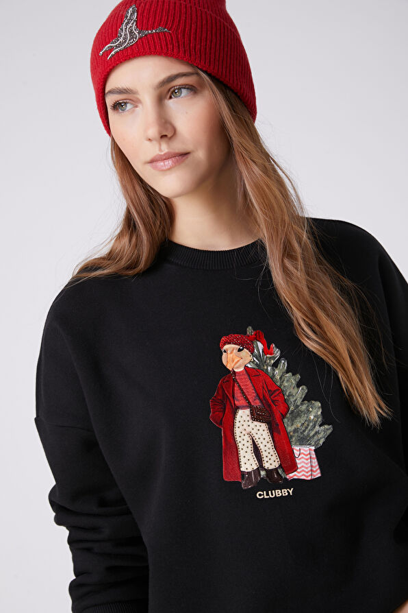 Beymen Club Clubby Oversize Black Christmas Sweatshirt - 2
