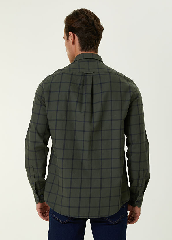 Beymen Club Comfort Fit Haki Geniş Ekose Desenli Gömlek - 4