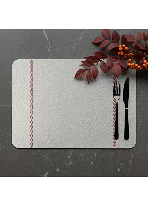 Esma Dereboy Grey Red Rectangular Stitched Placemat - 2