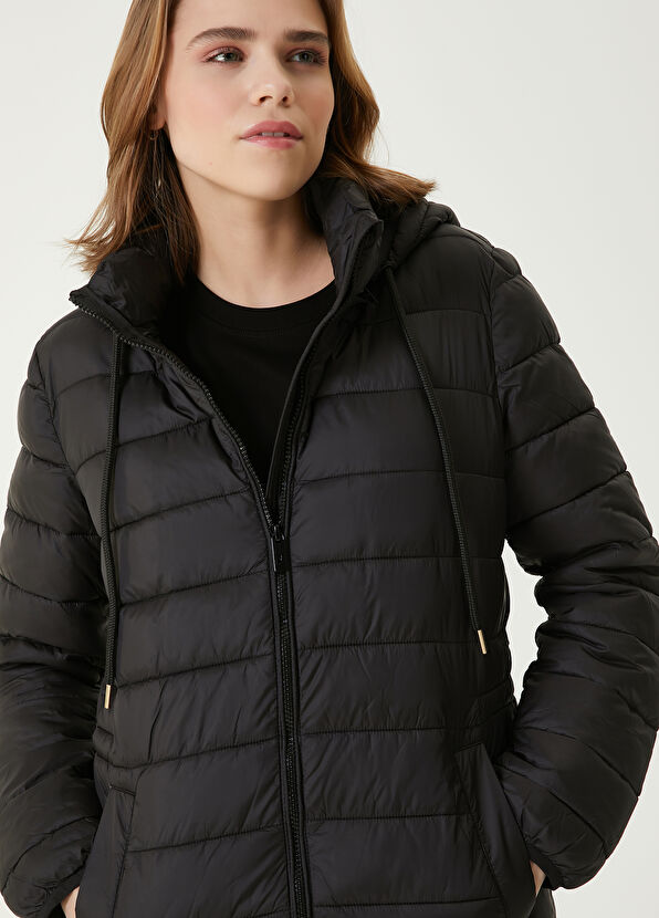 Beymen Club Siyah Kapüşonlu Bele Oturan Puff Kaban - 2