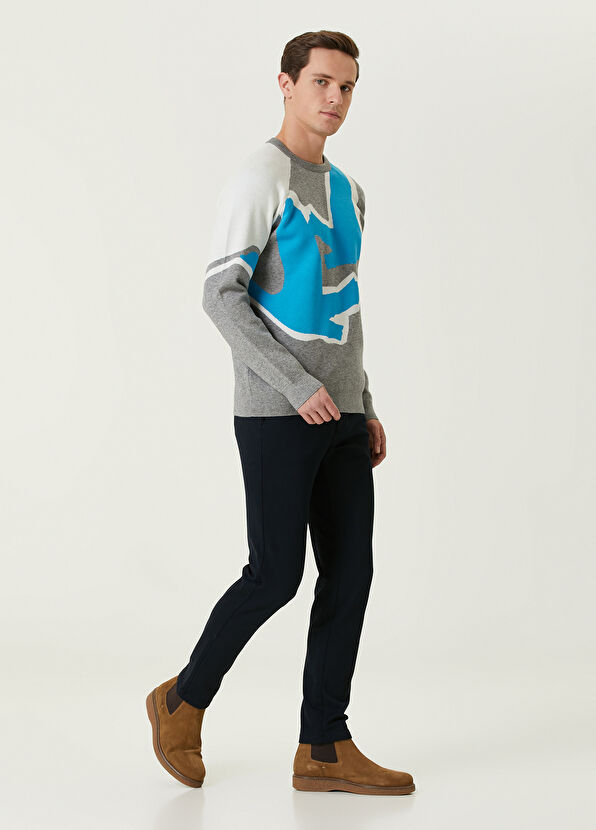 Beymen Club Turkuaz Büyük Soyut Kaz Jakarlı Kazak - 3