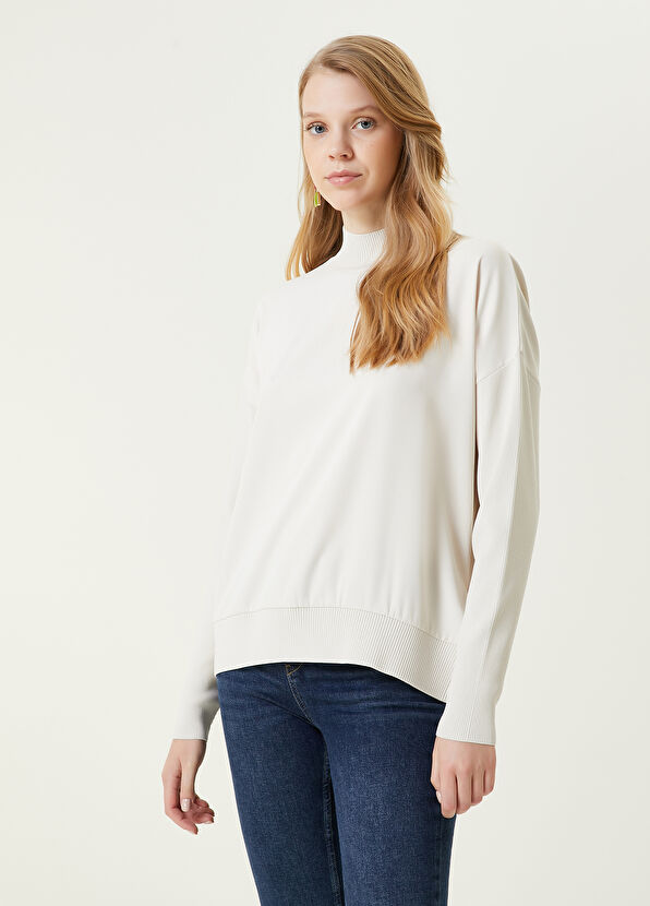 Beymen Club Kırık Beyaz Saten Garnili Kazak - 1