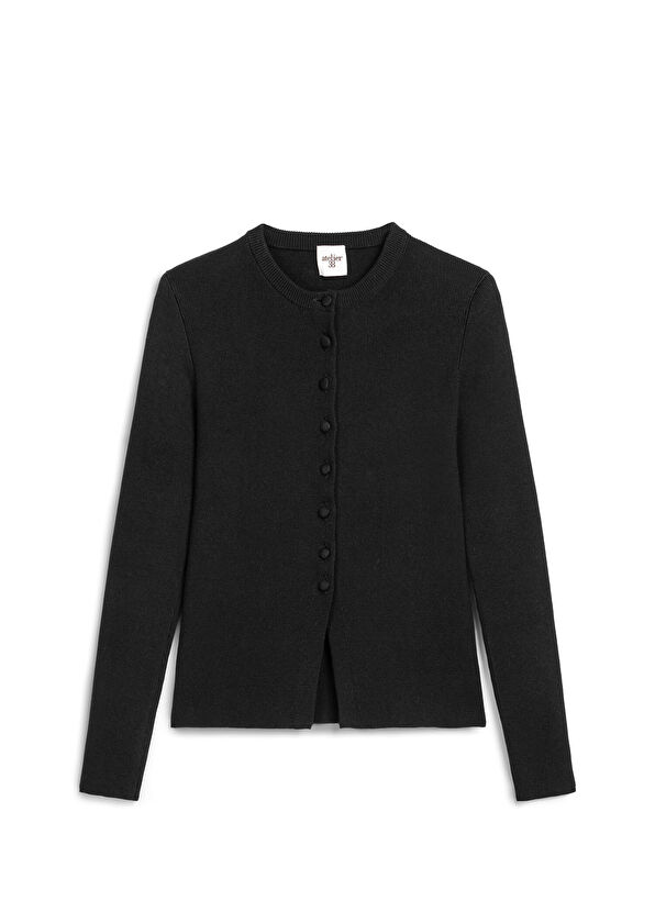 Atelier38 Chiclet Black Cotton Women's Cardigan - 1