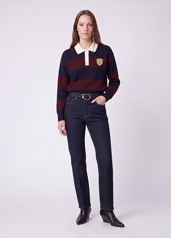 Beymen Club Burgundy Navy Blue Striped Polo Knitwear - 4