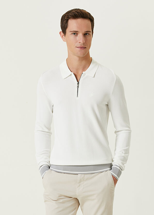 Beymen Club Beyaz Polo Yaka Logo Nakışlı Triko - 1