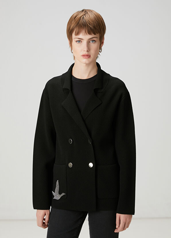 Beymen Club Double-Breasted Cardigan With Black Embroidered Lo - 1