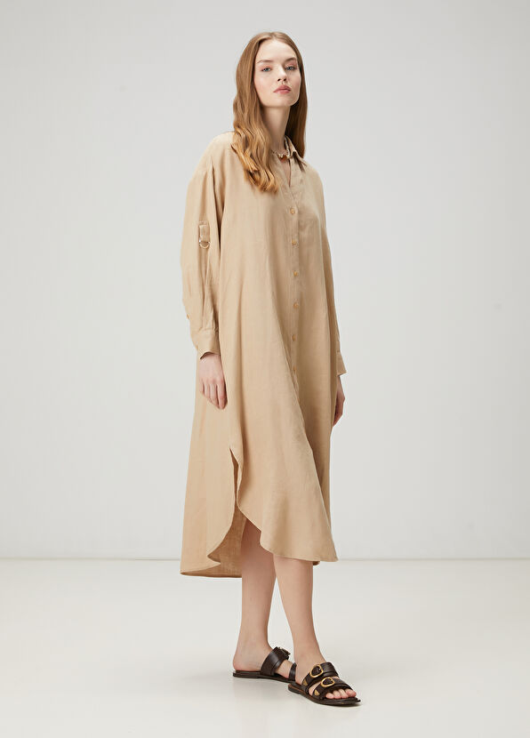 Beymen Club Beige Midi Linen Shirt Dress - 4