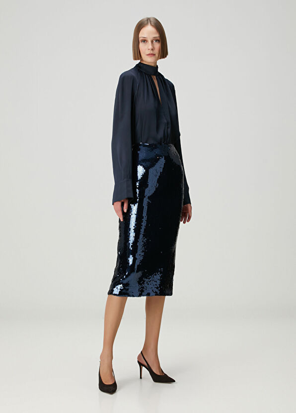 Rotate Birger Christensen Navy Blue Satin Blouse - 2