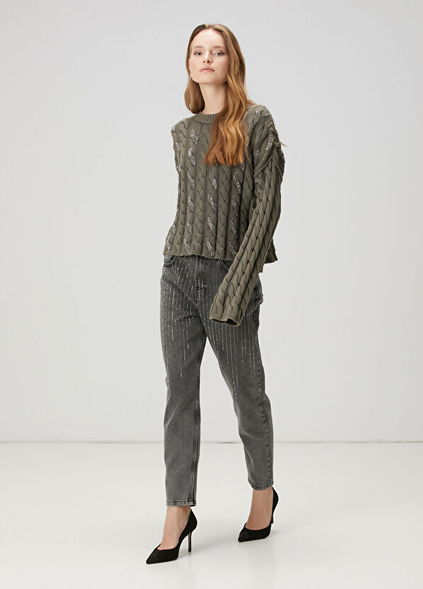 Beymen Club Khaki Hair Braided Sweater - 3