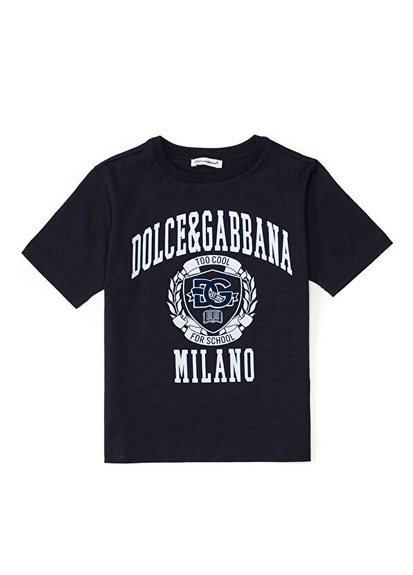 Dolce&Gabbana Koyu Mavi Logo Baskılı Erkek Çocuk T-shirt - 1