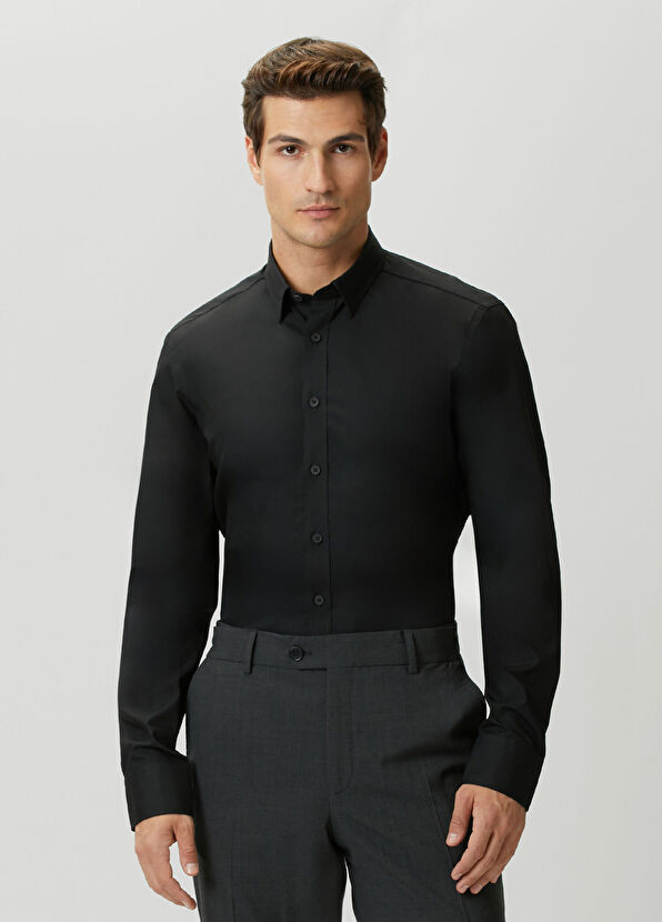 Beymen Club Slim Fit Black Hidden Button Collar Non-Iron Shirt - 2