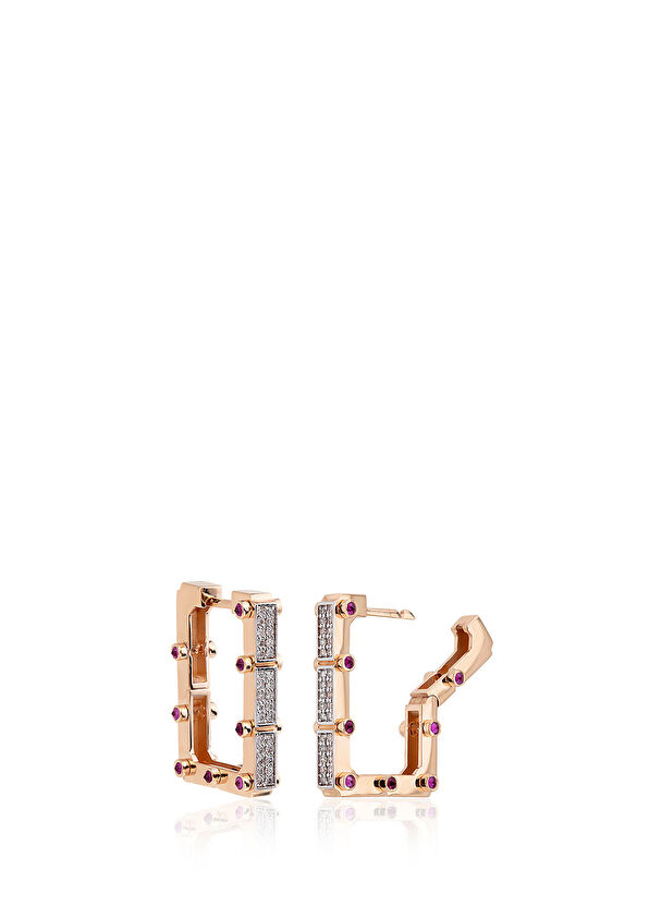 Baguette Carla Pırlanta Detaylı Kadın Altın Küpe - 1