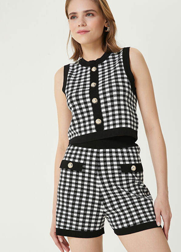 Beymen Club Black White Checkered Knit Tank Top - 2