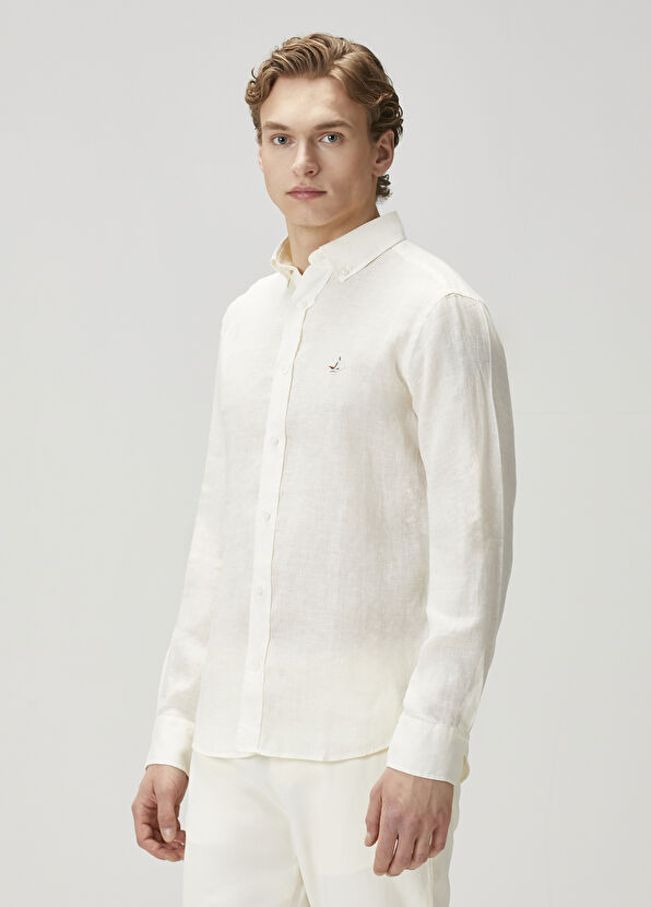 Beymen Club Comfort Fit Cream Linen Shirt - 4