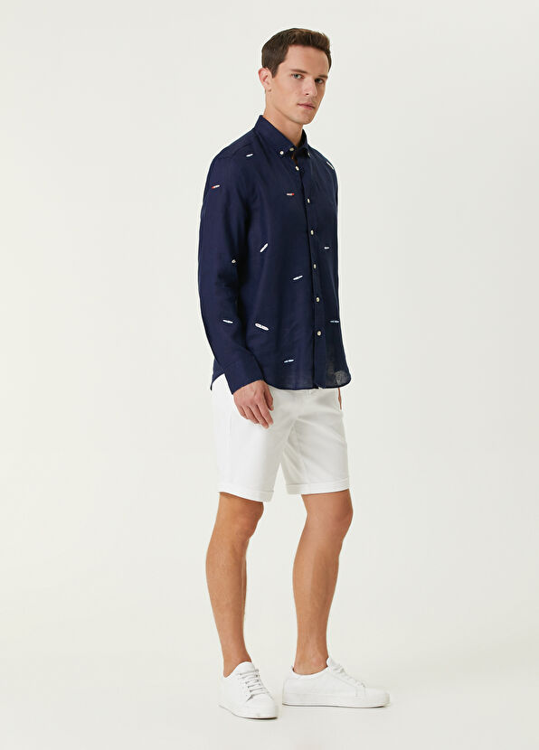 Beymen Club Comfort Fit Surfboard Embroidered Linen Shirt - 3