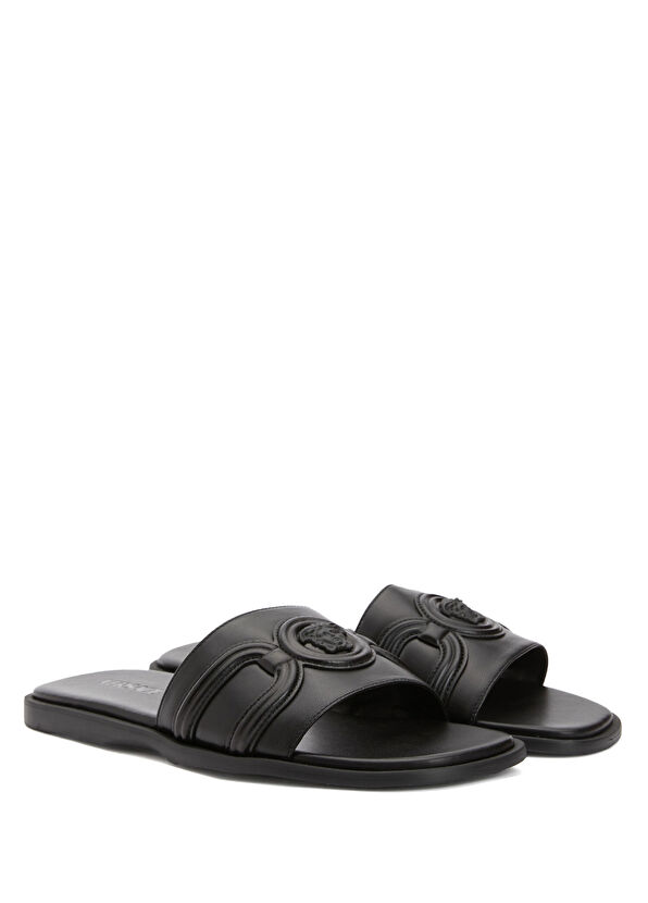 Versace Black Men's Leather Slippers - 2