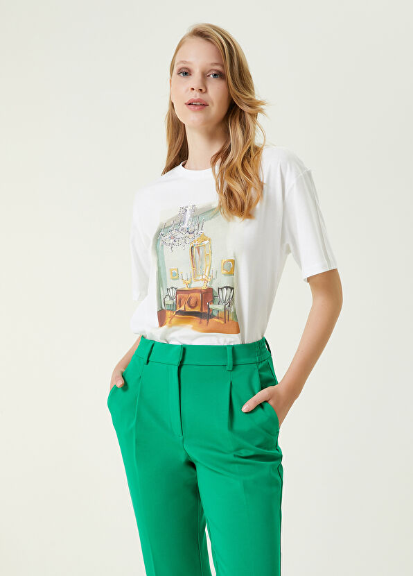 Beymen Club Room Artwork Beyaz Bisiklet Yaka Baskılı T-shirt - 1