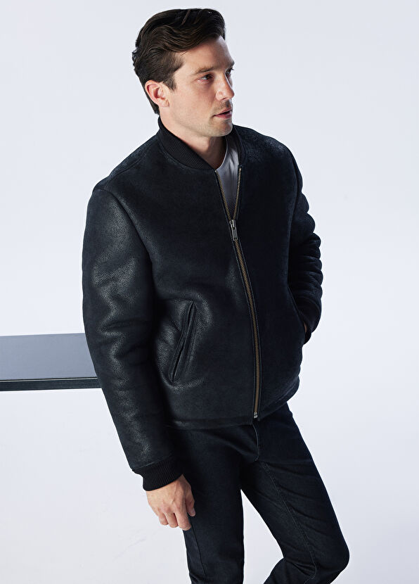 Beymen Club Black Bomber Leather Coat - 1