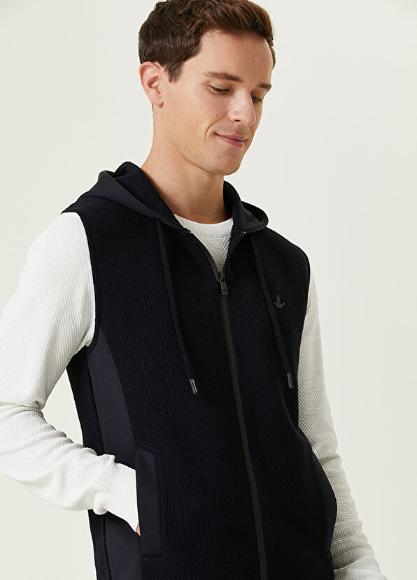 Beymen Club Navy Blue Hooded Wool Knit Vest - 2