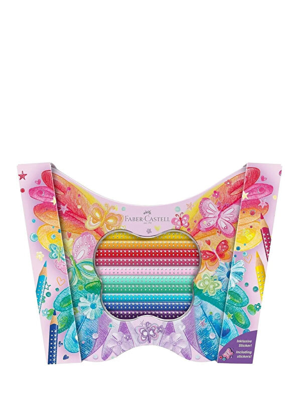 Faber Castell Sparkle Butterfly Shaped Metal Box Effect and Pastel Colors 20 Crayons - 1