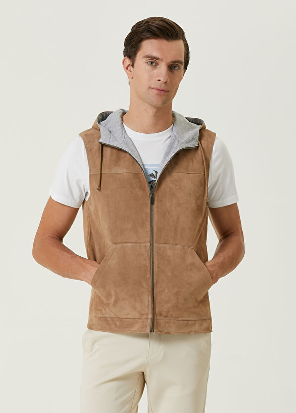 Beymen Club Taba Kapüşonlu Süet Yelek - 1