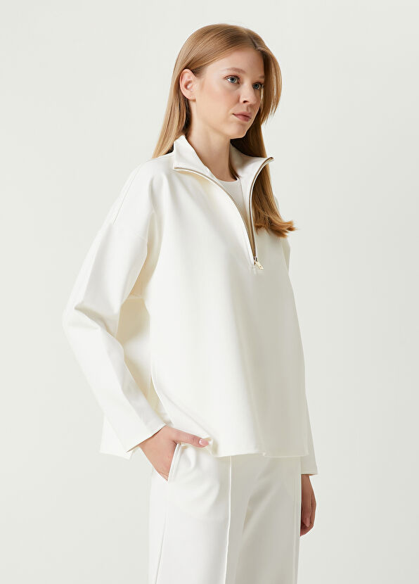 Beymen Club Ekru Yarım Fermuarlı Sweatshirt - 1