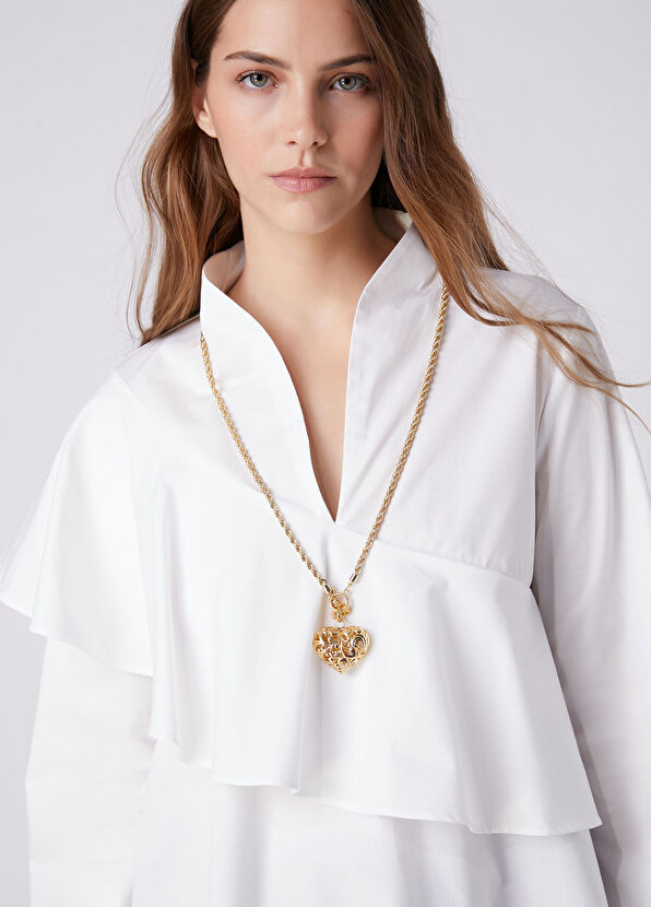 Beymen Club Gold Embroidered Big Heart Women's Long Necklace - 2