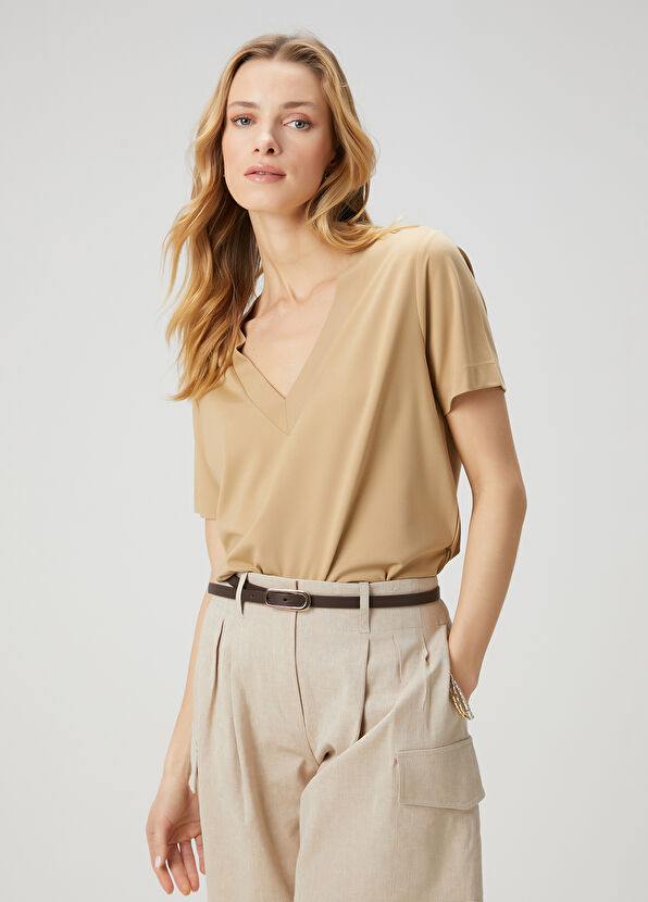 Beymen Club Beige Basic T-Shirt - 1