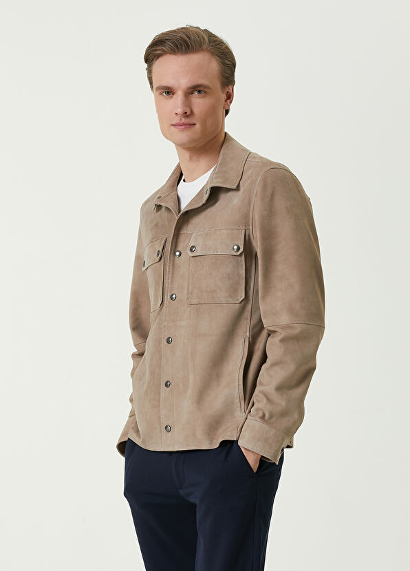 Beymen Club Bej İç Yaka Detaylı Süet Ceket - 3