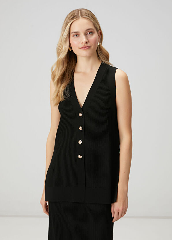 Beymen Club Black Ribbed Vest - 1