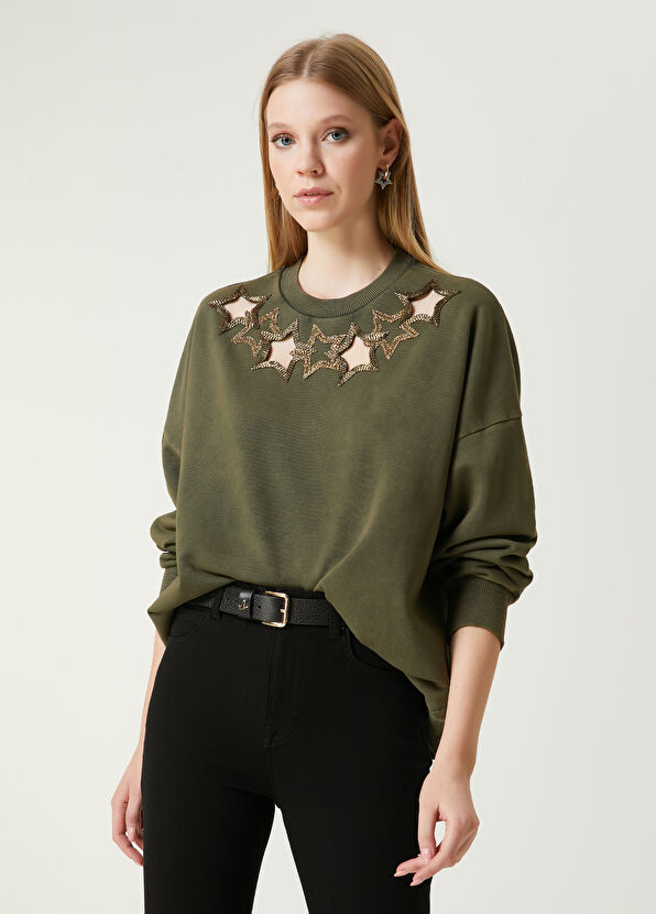 Beymen Club Khaki Star Embroidered Sweatshirt - 4