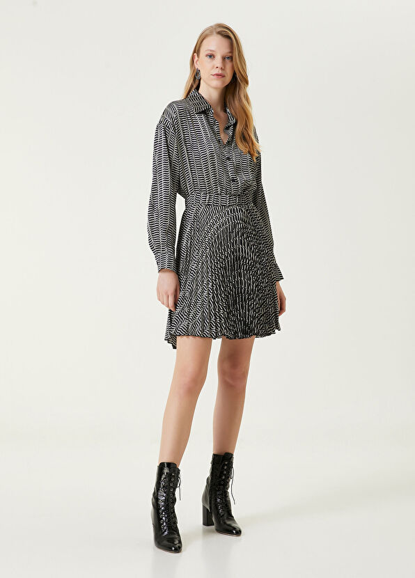 Beymen Club Siyah Desenli Pileli Mini Gömlek Elbise - 1