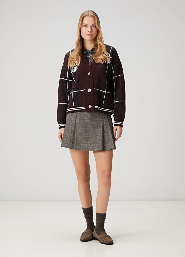 Beymen Club Bordo Ekoseli Yün Hırka - 3