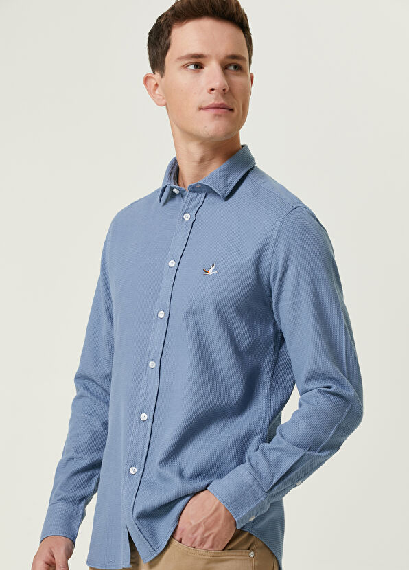 Beymen Club Slim Fit Mavi Armürlü Gömlek - 2