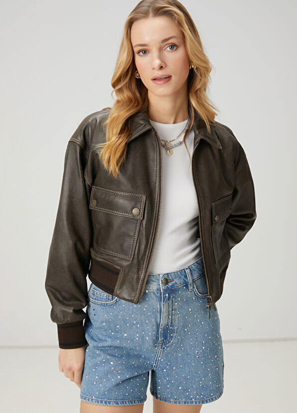 Beymen Club Kahverengi Deri Ceket - 4