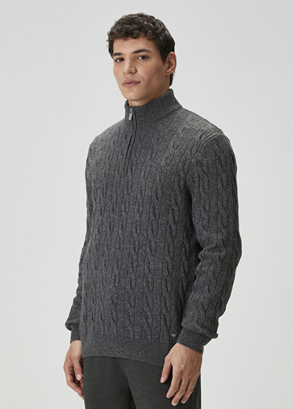 Beymen Club Antrasit Yakası Fermuarlı Kazak - 4