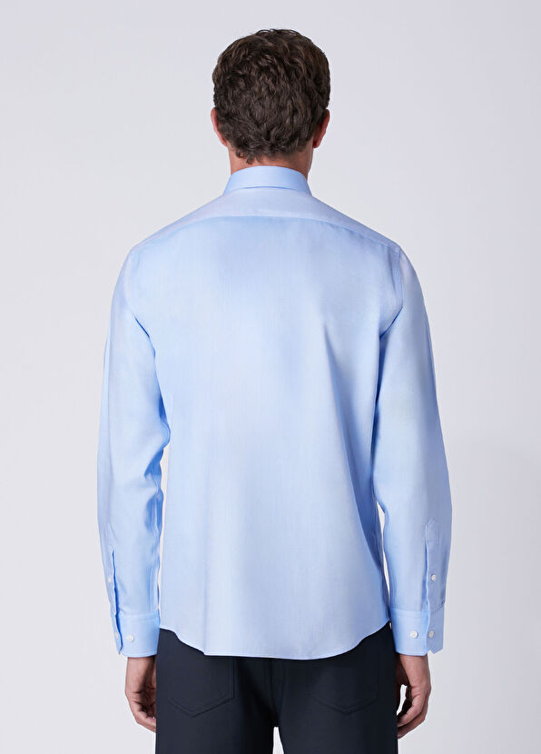 Beymen Club Comfort Fit Blue Dobby Non-Iron Shirt - 4